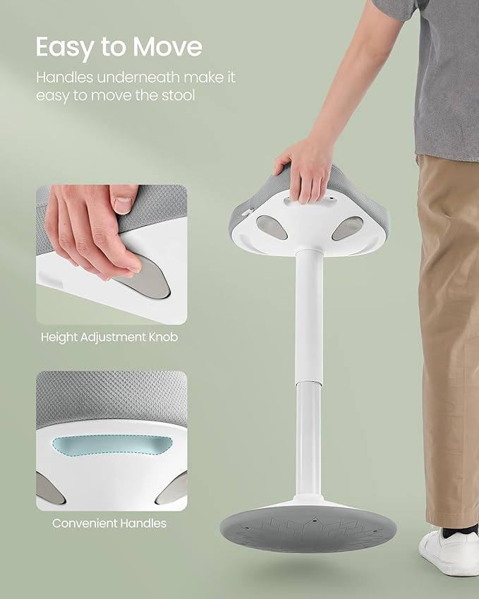 SONGMICS Ergonomic Wobble Stool, Height Adjustable Standing Desk Stool 23.3-33.1 Inches, Swivel Balance Chair with Non-Slip Base, Saddle Seat, for Active Sitting, Office, Home, Dove Gray UOSC008G01