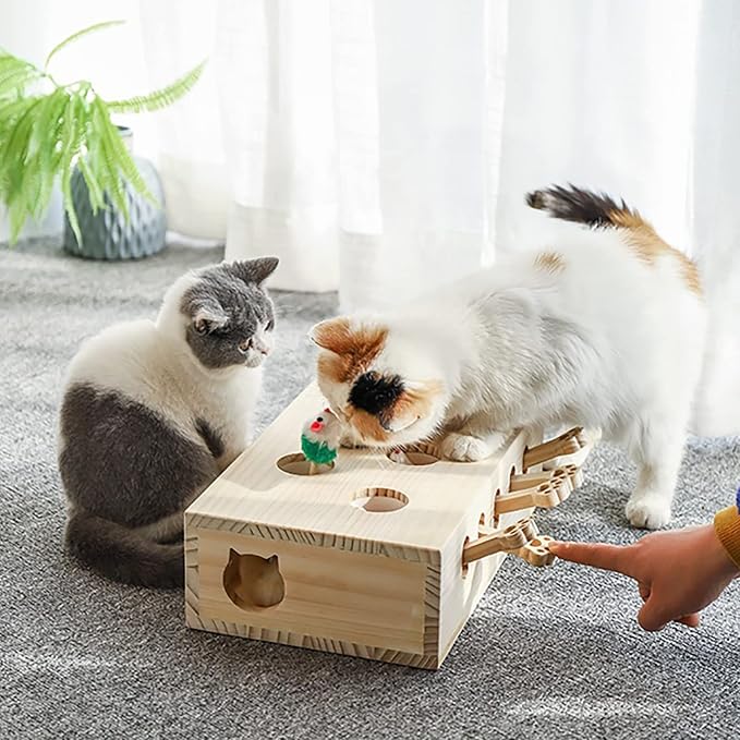 Interactive Wooden Whack-A-Mole Cat Toy, Engaging and Durable Play for Cats and Kittens, Keeps Pets Entertained and Stimulated, Natural Wood Design, Perfect for Indoor Exercise and Fun - Pet Gift Idea