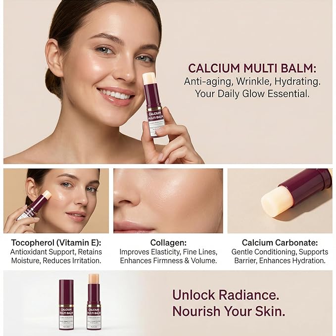 All-in-One Moisturizing Balm Stick with Calcium & Collagen – Anti-Aging Skin Repair for Face, Eyes, Lips, Neck – Hydrating Portable Skincare, 2-Pack