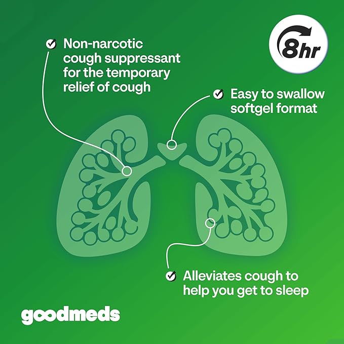 Cough Relief for Adults Softgels Dextromethorphan HBr (DXM) 15mg 8Hour, Non-Drowsy, Long-Lasting Bronchial Suppressant for Dry Cough and Chest Congestion (60 Count)