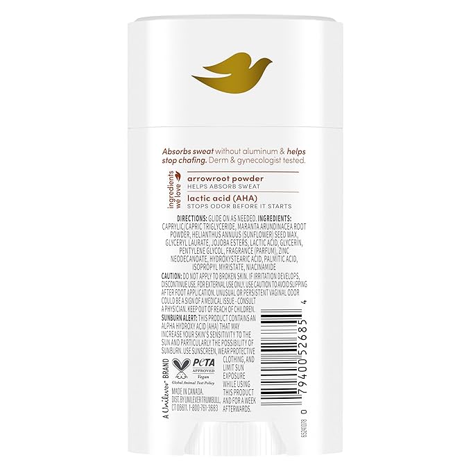 Dove Whole Body Deo Aluminum Free Anti-Chafe Deodorant Stick for Women Coconut Vanilla 2.4 oz