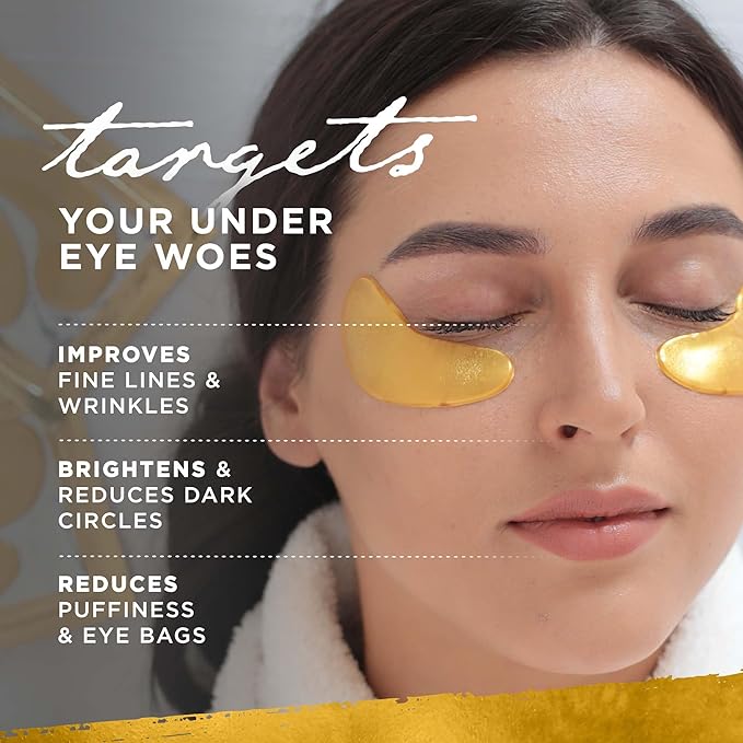 Under Eye Patches For Women – 24K Gold Eye Masks, 15 Pairs | Hyaluronic Acid | Reduces Puffiness, Dark Circles & Wrinkles | Vegan & Hydrating