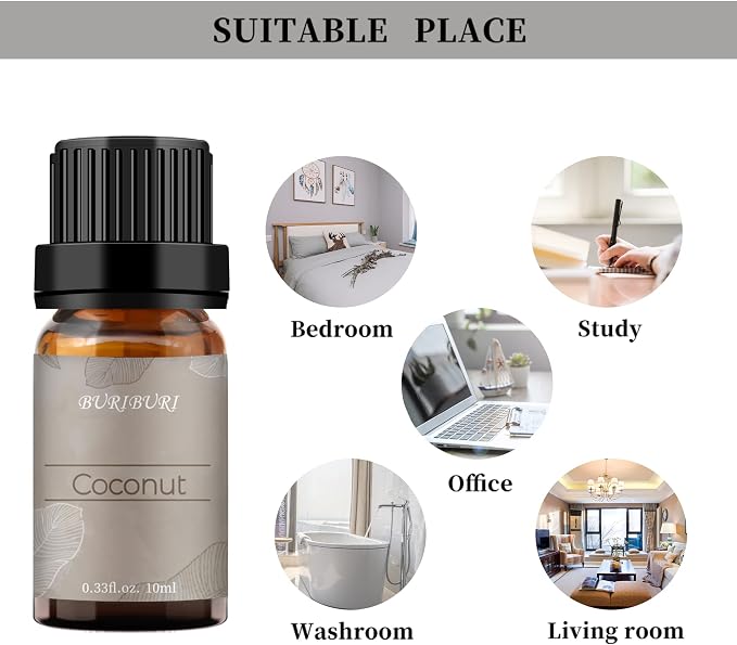 BURIBURI Coconut Essential Oil, Premium Grade Scented Oil 10ml Coconut Fragrance Oil Carrier Oil for Diffusers, Massage, Candle Making Soap Making