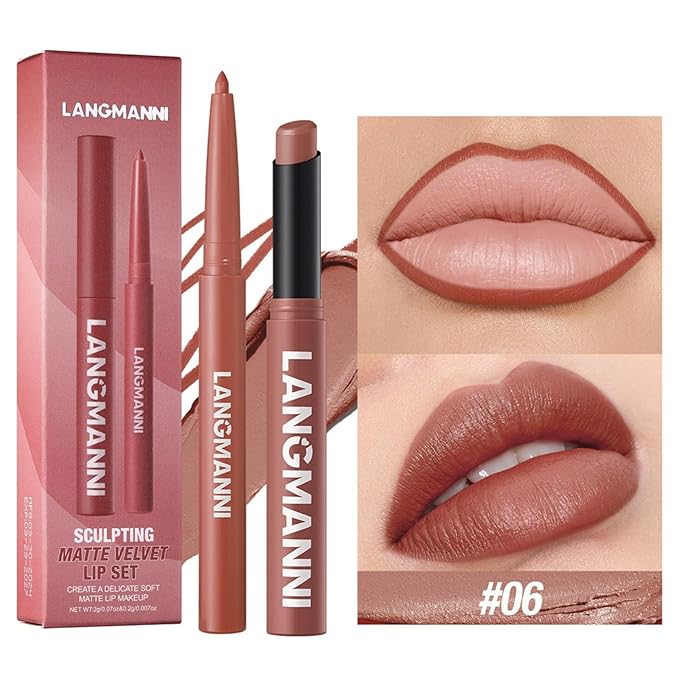 Lip Liner & Lipstick Set (12 Shades) - Long-Lasting, Waterproof & Transfer-Proof Matte Lip Kit, Smooth Creamy Texture, Bold to Nude Shades for Everyday & Party Wear, Ideal for Makeup Lovers (06)