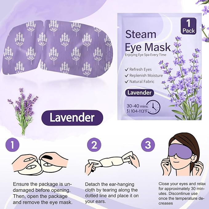 100 Pcs Steam Eye Masks for Dry Eyes Lavender Self Heated Steam Warm Eye Mask Heated Disposable Eyes Masks for Dark Circles, Puffy, Relief Stress, Fatigue Relaxation Gifts