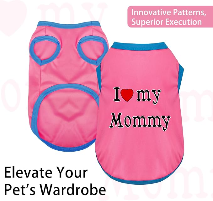 Color-Blocked Dog Tank Top with Playful Heat Transfer Designs – Lightweight Polyester Shirt for Small,MediumDogs, Perfect for Casual Outings.I Love My Mommy Pink M