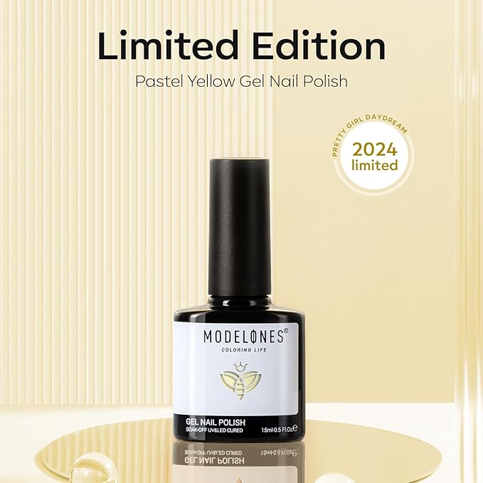modelones Yellow Gel Nail Polish Pastel Soft Butter Yellow Polish Light Lemon Chiffon Nail Polish Gel Soak Off LED Nail Art Starter Salon Manicure 15 ML