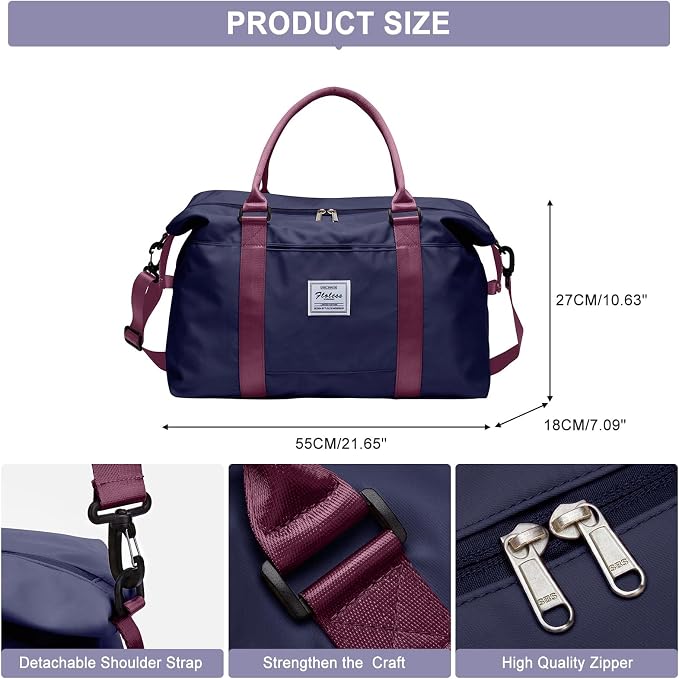 Travel Duffel Bag, Carry On Overnight Weekender Bags for Women | Travel Bag with Wet Pocket & Trolley Sleeve, For Spirit Airlines 18x14x8 Personal Item Bag