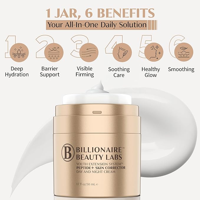 Collagen Booster Peptide Face Cream w Hyaluronic Acid – Peptide Face Moisturizer for Women, Hydrating, Non-Greasy, for Firming, Smoothing, Younger-Looking Skin, Fragrance-Free