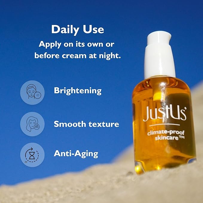 JustUs Skincare, Brilliance - Vitamin C Oil Serum for Face, reduce age spots, discoloration, and hyperpigmentation, Vitamin C with Teprenone, Borage + Tetrahexldecyl Ascorbate - 30ml / 1 oz