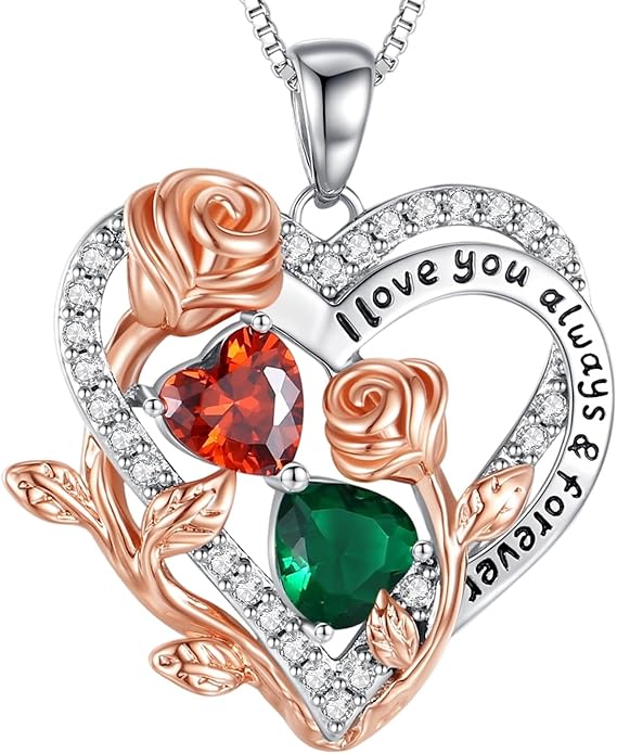 I Love You Birthstone Necklace, 925 Sterling Silver Heart Pendant with CZ Diamond Stones, Birthday Gifts for Women, Romantic Gift for Wife, Girlfriend, Her, Anniversary, Valentine's Day, Christmas