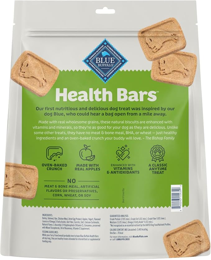 Blue Buffalo Health Bars Apples & Yogurt Mini Dog Biscuits, 32 oz | Smaller Bite, Same Crunch, Oven-Baked, No Chicken By-Product, Corn, Wheat, or Soy