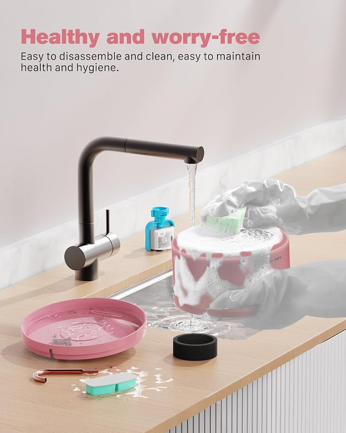 Pink Cat Water Fountain: with 6 Carbon Filters + 3 Sponge Filters | 108oz/3.2L Pet Water Fountain Indoor Faucet Cat Fountain for Cats and Dogs