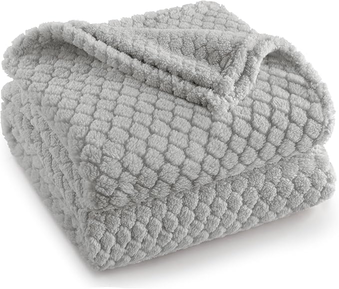 Exclusivo Mezcla Soft Fleece Queen Size Blanket for Bed, Light Grey | Jacquard Lightweight Cozy Bed Blanket, Breathable Decorative Fuzzy Textured All Season Use, 90x90 Inches