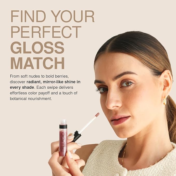 Palladio Lip Gloss, Non-Sticky Lip Gloss, Contains Vitamin E and Aloe, Offers Intense Color and Moisturization, Minimizes Lip Wrinkles, Softens Lips with Beautiful Shiny Finish, Sheer Bronze