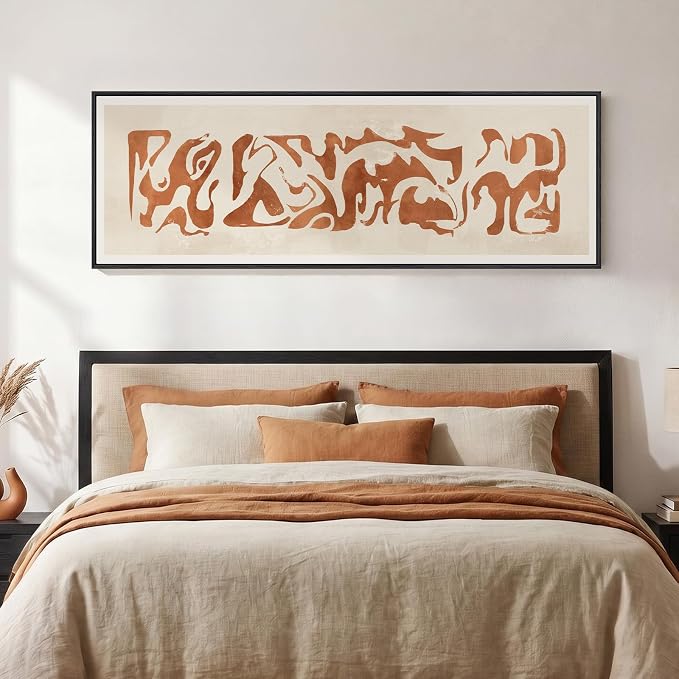Large Framed Wabi Sabi Terracotta Abstract Wall Art, Long Vertical 20x60 In | Rust brown beige pictures, Modern artwork for walls, Canvas print, Wood frame, Wall decor for living room bedroom dining room