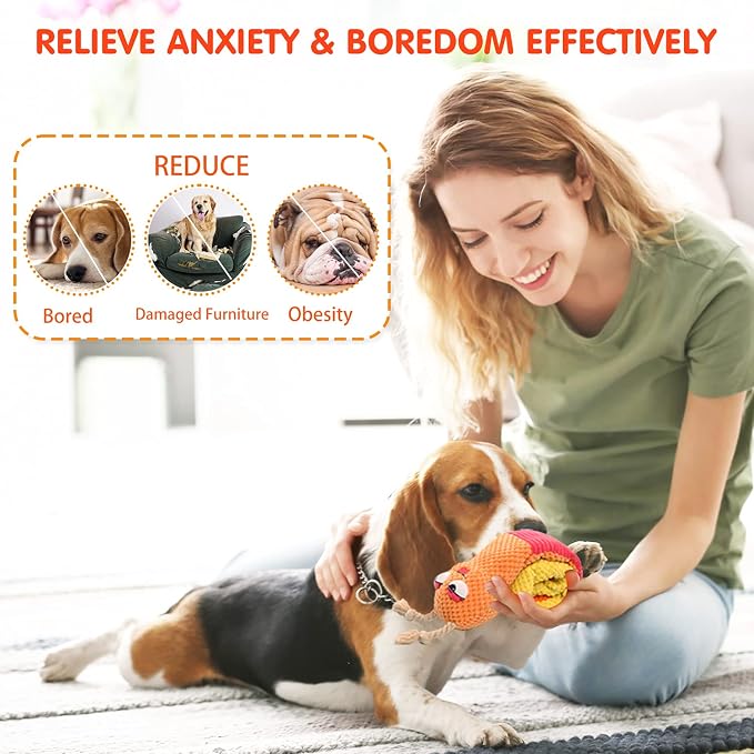lilfrd Dog Puzzle Enrichment Toy, Squeaky Crinkle Plush Snail Pup Toys