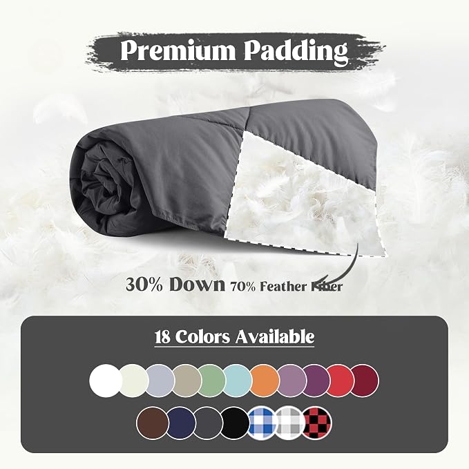 puredown® Soft Feather Down Throw Blanket Lightweight Packable Couch Throw for Indoor and Outdoor Use, Throw 50"X70", Gray, 12oz