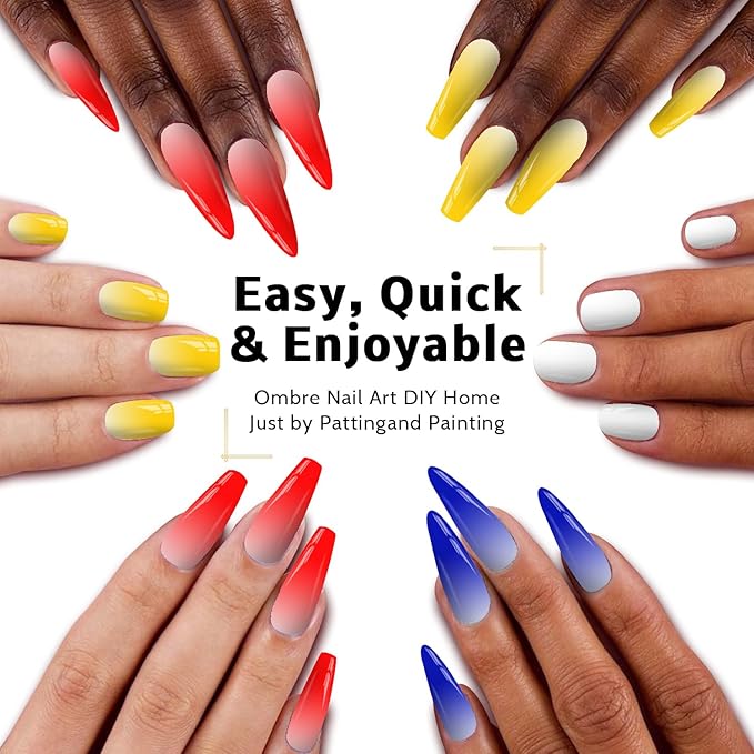 Patting Gel Nail Polish Set, Ombre Gel Polish Palette 100pcs Sponges 6pcs Brushes 1 Grabber, Blue Red Yellow White Primary Colors Blending Painting Art, No Wipe, UV/LED Cured (4 Colors Set A)