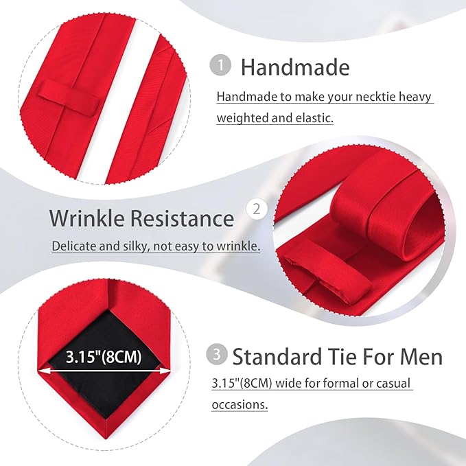 Black Tie Set in Gift Box Mens Solid Color 3.15" (8CM) Black Necktie and Pocket Square Set