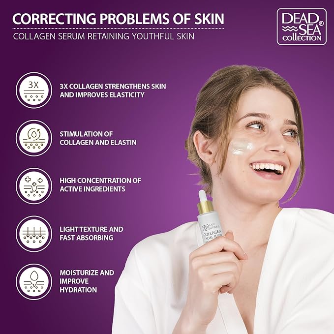 Dead Sea Collection Serum for Face with 3X Collagen, Dead Sea Minerals, and Vitamin E – Anti Aging Nourishing Skin Care Moisturizer to Reduce Wrinkles (1.01 fl. oz)