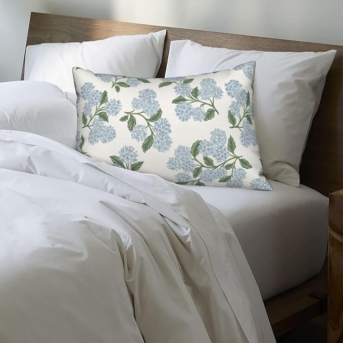 AEIOAE Spring Green Blue Hydrangea Flower Pillow Covers 12x20 Set of 2 | Floral Throw Pillows Case Summer Outdoor Seasonal Decorative Farmhouse Decor Cushion Covers for Home Sofa Bed Couch