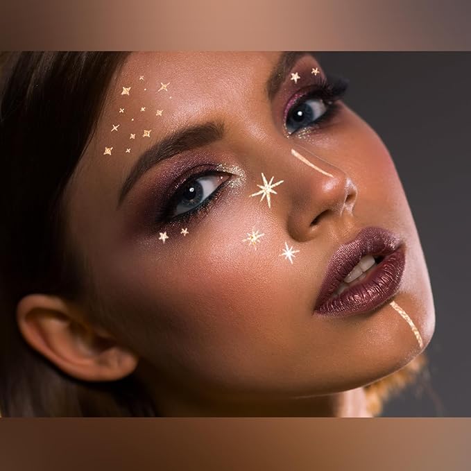 Glitter Freckles, 24PCS Glitter Freckles Face Tattoo, Sparkle Freckles for Women, Waterproof Gold Temporary Face Tattoos Glitter Glow Up Patches Makeup Patches (Gold & Silver)