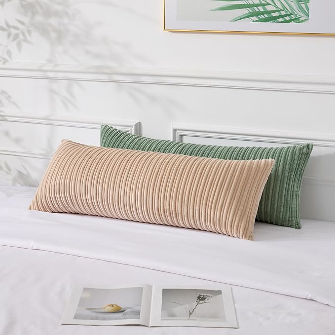 UGASA 14x36 Inch Pillow Cover Pack of 1 Soft Boho Stripe Corduroy Large Long Rectangular Lumbar Cushion Cover Farmhouse Decorative Throw Pillowcase for Bed Couch Sofa Bedroom Living Room Sage Green
