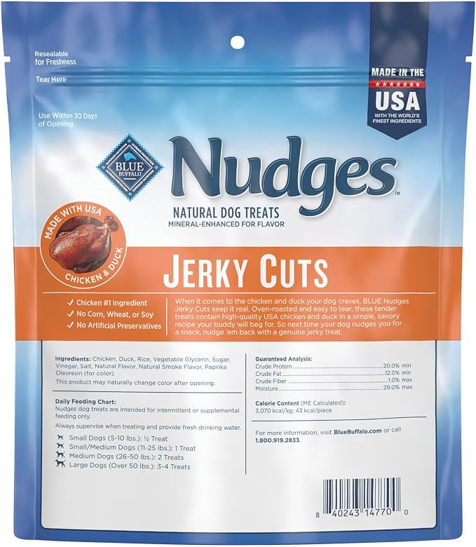 Blue Buffalo Nudges Jerky Cuts Natural Dog Treats, Duck, 10oz (Pack of 6)