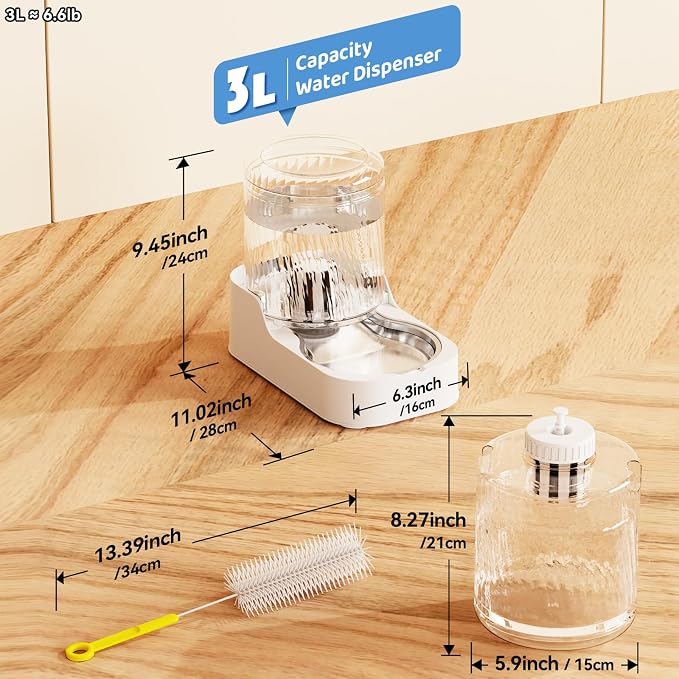 Automatic Cat Water Dispenser with Stainless Steel Bowl | Dog Water Bowl Dispenser Adjustable Water Dispensing, Auto Pet Waterer for Cats and Dogs