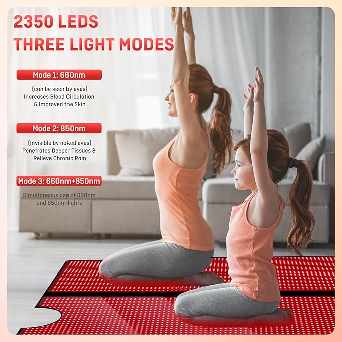 Red Light Therapy Mat - Full Body, Sleep Bag Design, Dual Timer Controllers, 2352 LED Beads, Adjustable Intensity/Pulse, 660nm & 850nm Wavelengths for Pain Relief & Better Sleep, 71" x 31.5"
