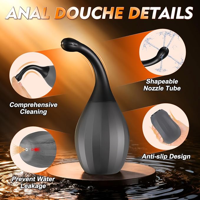 Enemas Anal Douches for Men Women - Anti Backflow Bendable Silicone Enema Bulb Kit Connectable with Shower Tube, Portable Travel Bidet Flusher Enema Douche Kit for Women Men Colon Cleanse with Lube