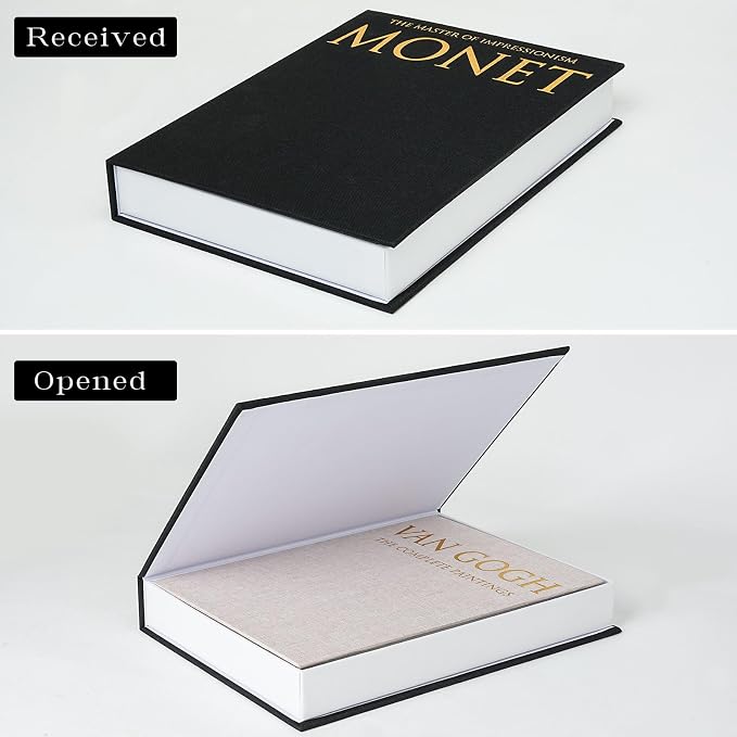 Book Shaped Storage Box Set of 2, Linen Black | Faux book organizer for bookshelf coffee table, eco-friendly odor-free lightweight, sturdy cardboard