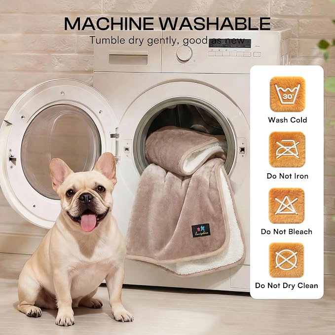 Luciphia Waterproof Pet Blanket, Washable Reversible Sherpa Fleece Throw | Liquid-proof furniture protector for bed and couch, soft reversible sherpa fleece for dogs, cats khaki, L