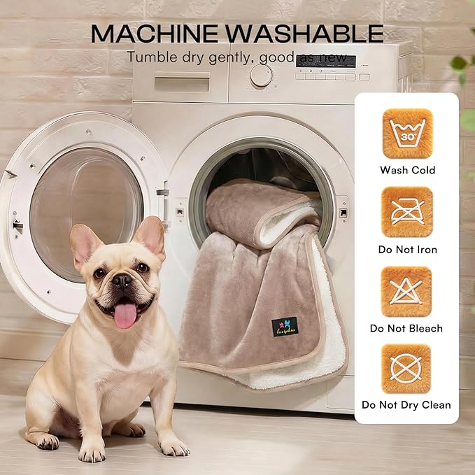 Luciphia Waterproof Pet Blanket, Washable Reversible Sherpa Fleece Throw | Liquid-proof furniture protector for bed and couch, soft reversible sherpa fleece for dogs, cats khaki, XL