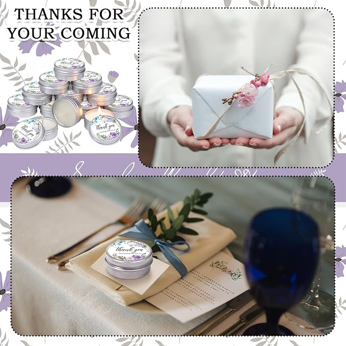 MTLEE 50 Pcs Purple Floral Wedding Candles Gift Favors for Guests 1 Oz Lavender Scented Soy Wax Aromatherapy Candle Favors for Bridal Shower Rustic Wedding Party Guests(Purple Flowers)