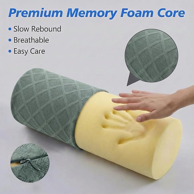 4.7" Neck roll Pillow,Small Round Circle Pillow Cylinder Pillows | Cervical Memory Foam Neck Support Pillows,for Sleeping,Head，Neck,Bed，Back,and Legs Round Neck Support and Yoga Pain Relief