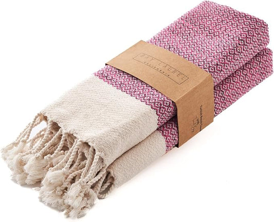 BAY LAUREL Turkish Hand Towel – Pack of 2 | Soft & Absorbent Decorative Towels for Bathroom, Hand, Face, Hair, Gym, Yoga, SPA, Kitchen & Tea | Boho Decor (Fuchsia, Diamond 16x40 Inches (Set of 2)