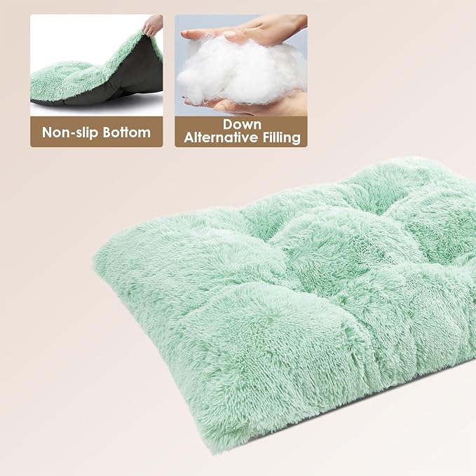 EHEYCIGA Fluffy Dog Crate Bed for Small Dogs, Plush Crate Pad, Apple Green | Calming Anti Anxiety Small Dog Bed, Washable Soft Warm Faux Fur Crate Mat with Non-Slip Bottom