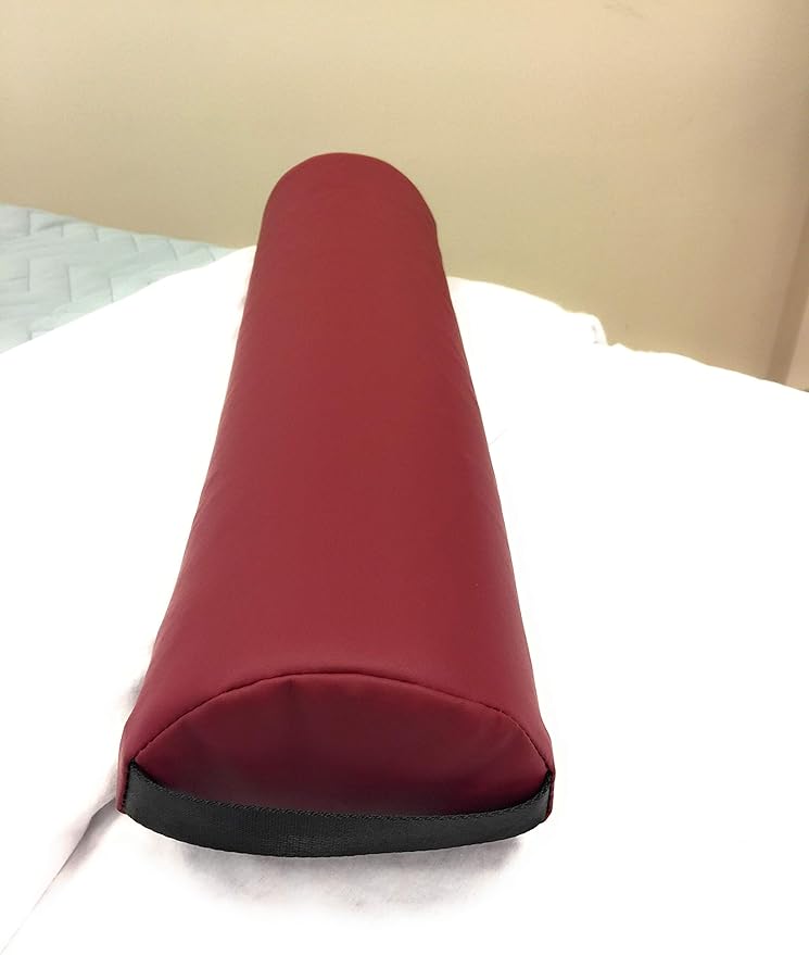 NRG Half Round Massage Bolster - Durable Massage/Spa Table Pillow Cushion - Positioning Bolster with Carrying Strap - CFC Free Foam, NaturSoft Vinyl Cover - 3 x 6 x 26 Inches - Color: Burgundy
