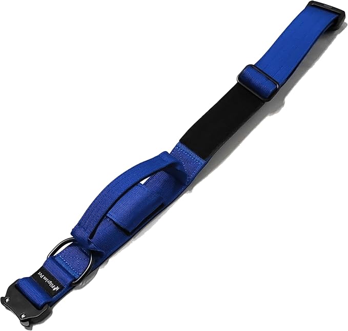 Heavy-Duty Tactical Dog Collar with Control Handle and Metal Hardware – Adjustable K9 Gear with Patch Panel & Airtag Holder (Blue)