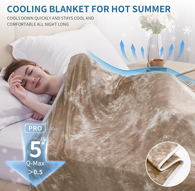 Guohaoi Cooling Throw Blanket for Hot Sleepers, Full Size 60''×90'' | Lightweight Breathable Summer Bed Blanket for Night, Arc-Chill Q-Max >0.5 Cool Fiber, Lightweight Tie Dye Blanket Beige