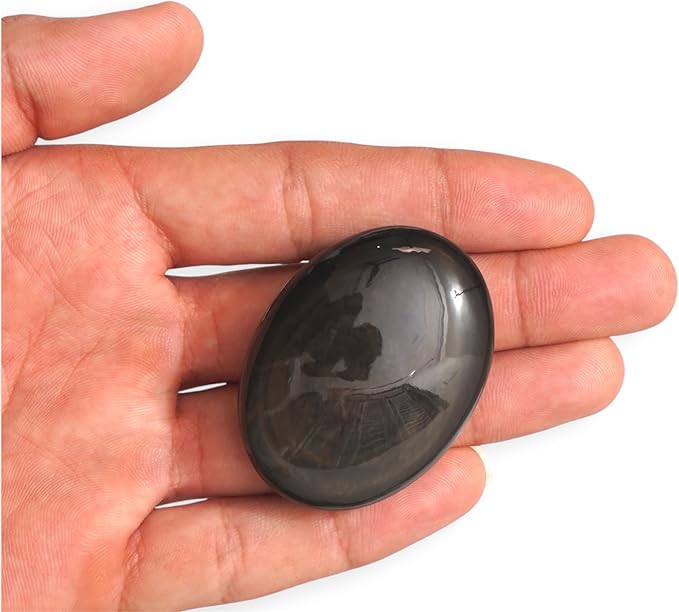 Large Natural Black Obsidian Gemstone Polished Palm Stone Healing Crystals Thick Natural Reiki Worry Stone Energy Balancing Anxiety Stress Relief Meditation 1 Pc