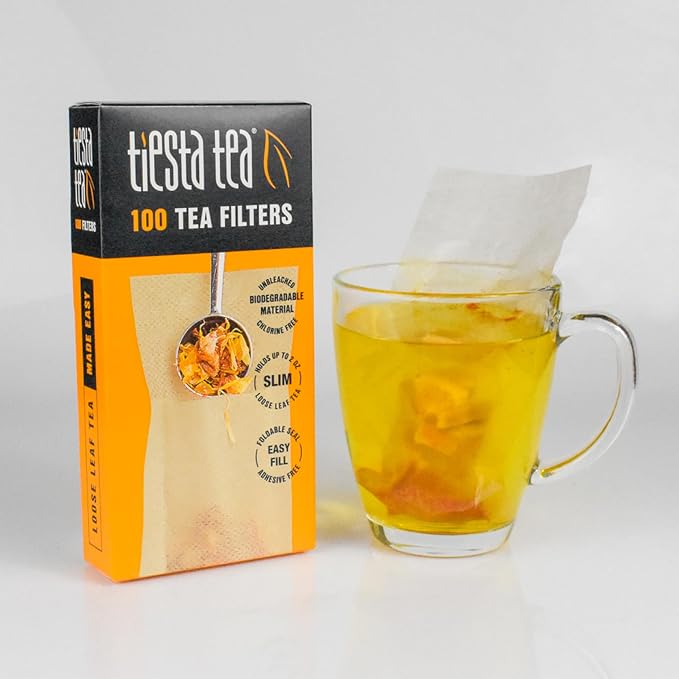 Tiesta Tea Loose Leaf Filters for Brewing, Disposable Infuser for Hot & Iced Drinks, Easy-Fill Steeper, Unbleached Paper, Single-Cup Infuser for Loose Leaves, 100 Empty Bags
