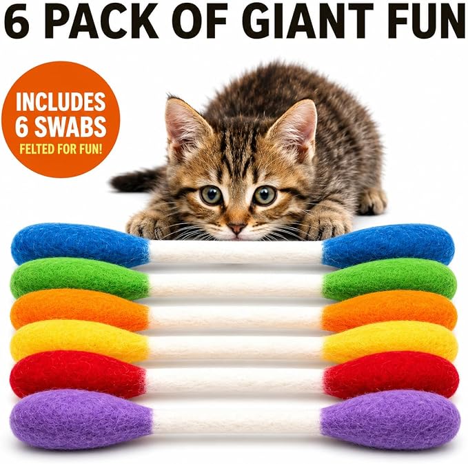 Glaciart One Swabs Cat Toys with Catnip - 6 Pk | Durable for Chew, Cute Cat Toys Interactive Kitty for Boredom, Exercise, & Play | Filled w/Organic Catnip for Anxiety & as Digestive Aid | Gift Idea