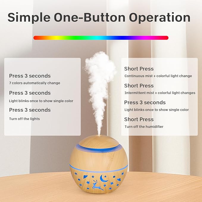 200ml Essential Oil Diffuser, Small Humidifier for Bedroom with USB Charging, LED Lights, 2 Filter Sticks, Portable Wood Grain Quiet Aromatherapy Mist Diffusers, Gift for Girls