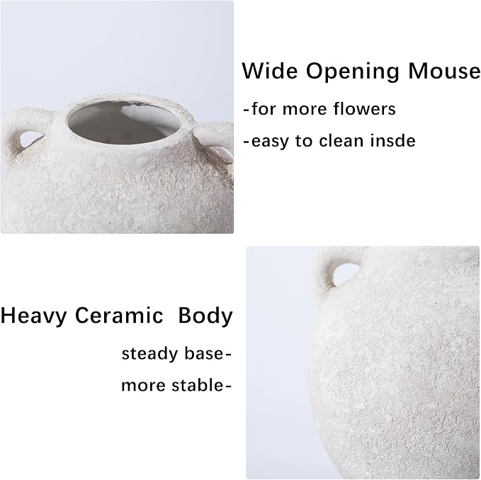 Ceramic Vase - Small White Vases for Decor - 6in Flowers Vases for Centerpieces - Farmhouse Rustic Vases for Pampas Grass, Decorative Vase for Bouquet, Lyeec Clay Pottery Terracotta Vase