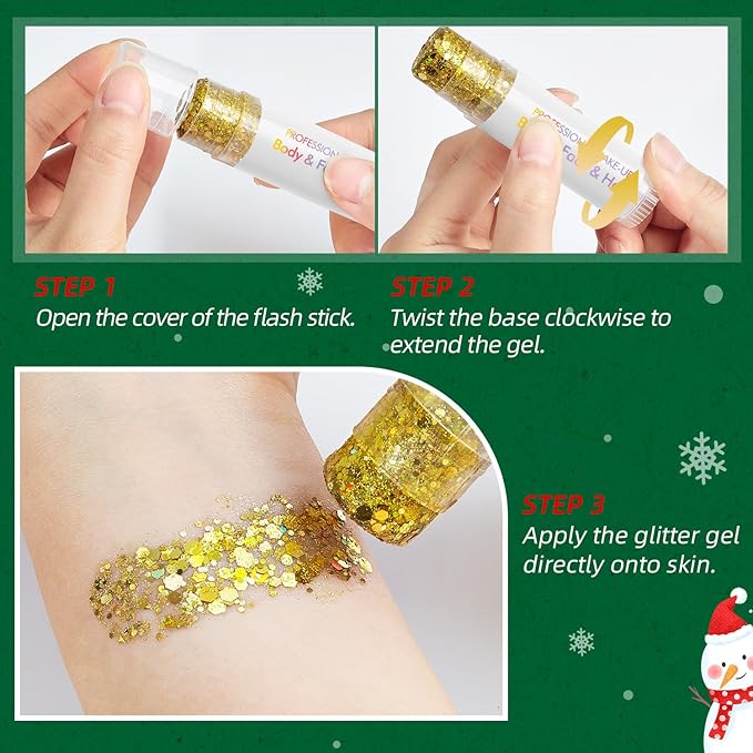 Rainbow Body Glitter Stick, Holographic Sequins Face Glitter Neon Outfit Singer Concert Music Rave Festival Party Accessories Hair Glitter Gel.