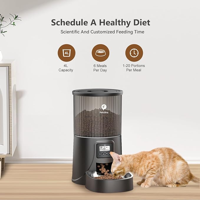 Automatic Cat Feeder: 4L Timed Cats Food Dispenser Programmable | Easy to Set, Dual Power, Precise Portion, Auto Pet Feeder with Stainless Steel, Detachable Washable for Cats and Small Dog