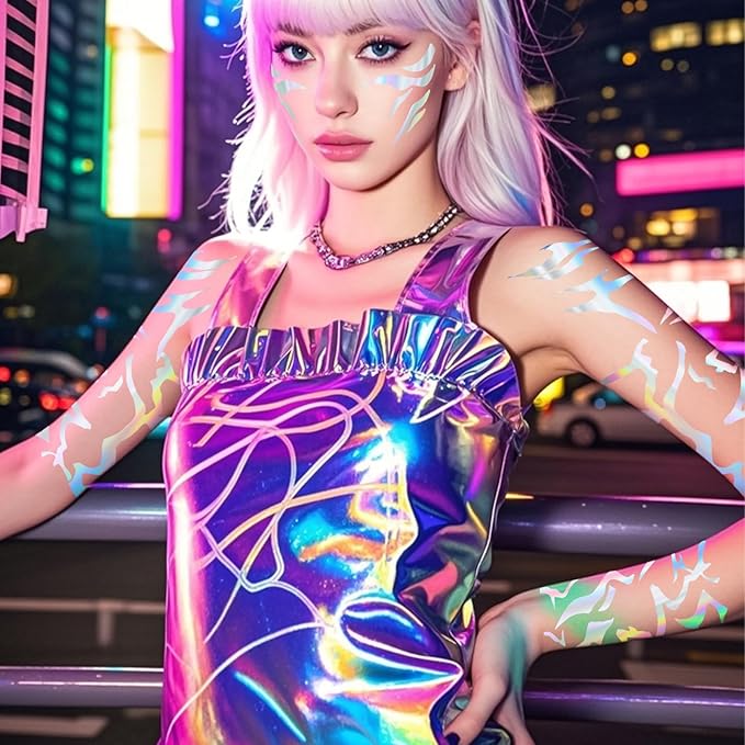 Temporary Tattoos For Men and Women - 12 Sheets Full Body Tattoos Stickers Waterproof Movie Cosplay Costume Accessories for Boys Girls Festival Party Rave Stage Makeup Decoration（Laser）